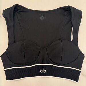 ALO Yoga Black Sports Bra with White Trim